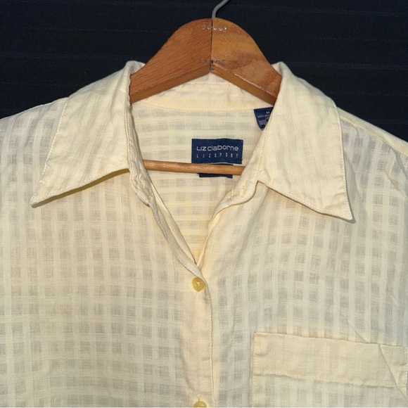 Liz Claiborne Lizsport Womens M 100% Irish Linen Button-Up Shirt Creamy Yellow - Picture 6 of 9